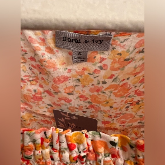 Size small orange red yellow ditzy flower floral print long sleeve blouse - Picture 6 of 6